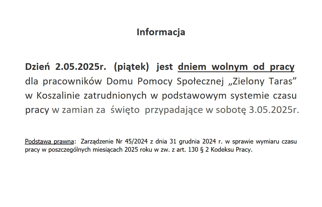 Informacja o dniu wolnym 